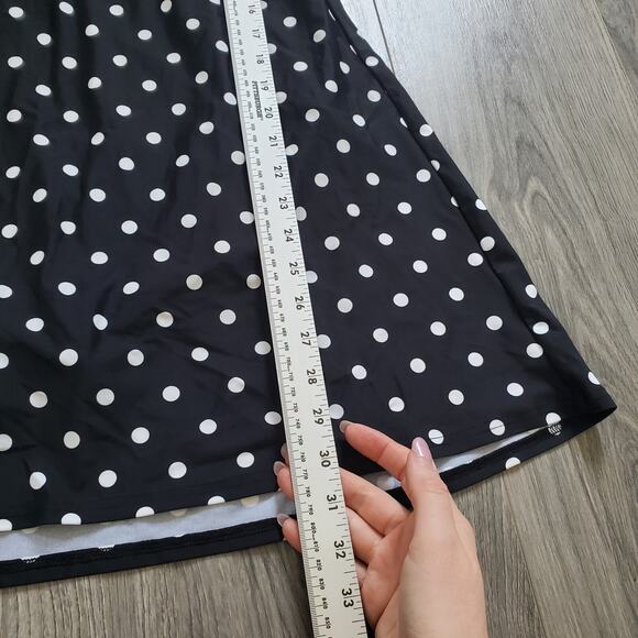 Lands End Baiting Suit One Piece Large Black Polka Dot Modest Skirted V Neck - Picture 6 of 8